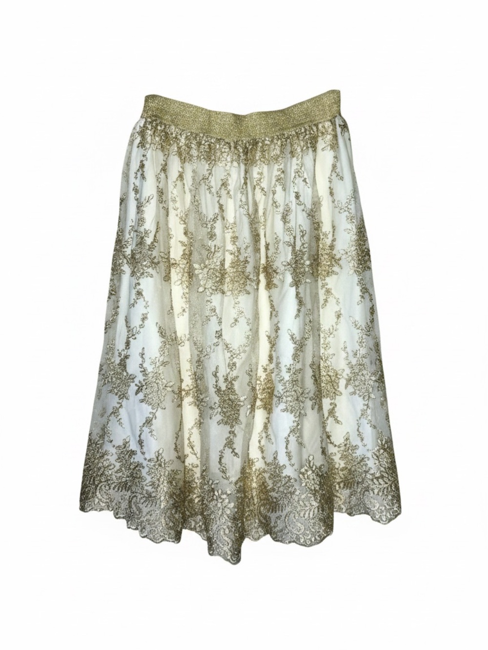 Bagley Mischla Belle white with intricate gold lace skirt